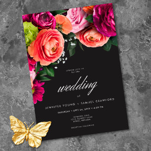 Düstere Luxus-Blumen-Hochzeit in lebendigem Rosa u Einladung