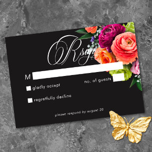 Düstere Luxus-Blumen Hochzeit in lebhaftem Rosa un RSVP Karte
