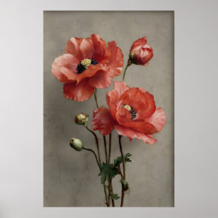 Düstere Mohnblumen-Blumenprint, Vintage Dark Acade Poster