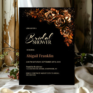 Düstere Orangefarbene Florale Schwarze Hochzeitsdu Einladung