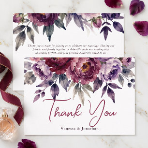 Düstere Pflaume Burgunder Floral Wasserfarbe Hochz Dankeskarte