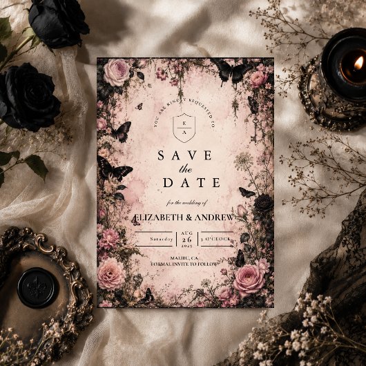Düstere Pink-Gotische Hochzeit Save The Date