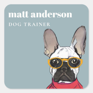 Düstere Retro-Rot-Blau-Französische-Bulldogge-Hund Quadratischer Aufkleber