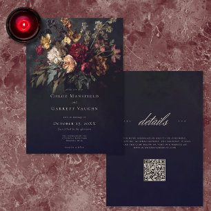 Düstere Romantische Dunkle Florale Gothic QR Code Einladung