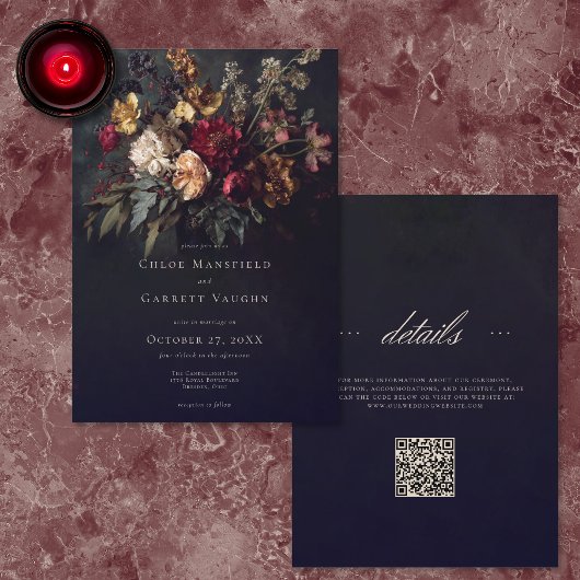 Düstere Romantische Dunkle Florale Gothic QR Code Einladung
