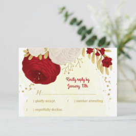 düstere Rot-Weiß-Blume botanische Hochzeit RSVP Karte