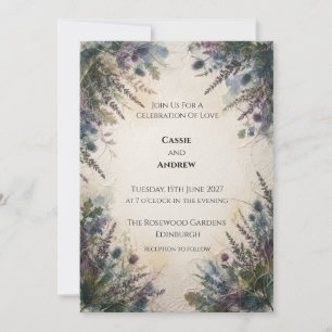 Düstere schottische Distel-Farn-Keltische Hochzeit Einladung