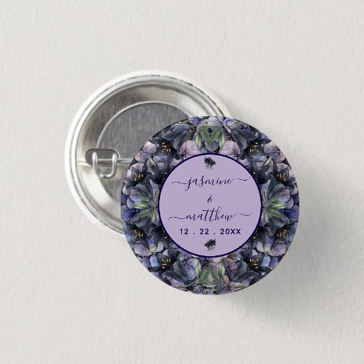 Düstere schwarze Blumen Hochzeit klassischer Paarn Button (Vorne & Hinten)