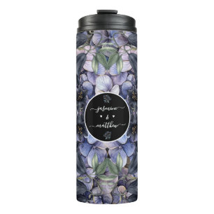 Düstere schwarze Blumen-Klassiker-Paar-Namen-Hochz Thermosbecher