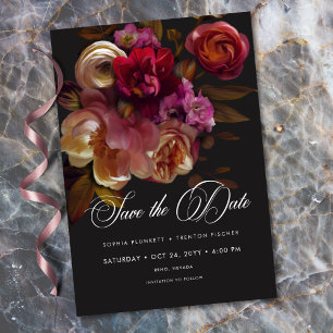 Düstere schwarze florale, malerische rote Burgunde Save The Date