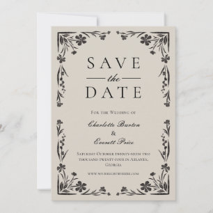Düstere schwarze florale Save-the-Date-Karte Einladung