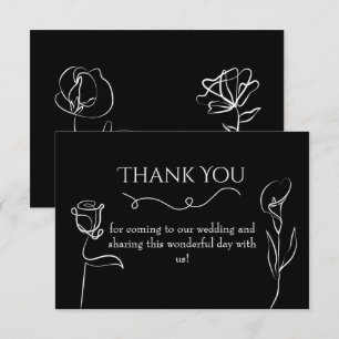 Düstere schwarze handgezeichnete florale elegante dankeskarte