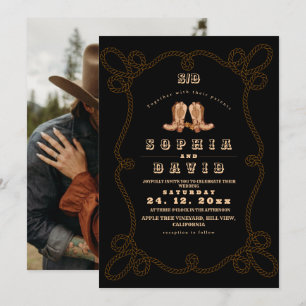 Düstere Schwarze Rustikale Western-Hochzeit Einladung