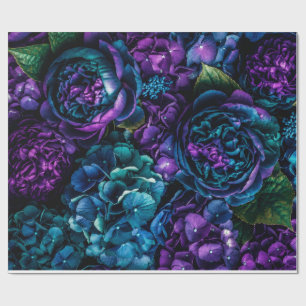 Düstere Teal- und violette Blumenmuster-Verpackung Geschenkpapier