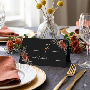 Düstere Terrakotta-Blumen-Boho-Hochzeitsplatzkarte Platzkarte