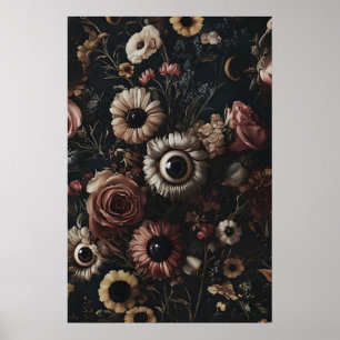 Düsteren Blumen mit Augenprint, seltsame Blumenmus Poster
