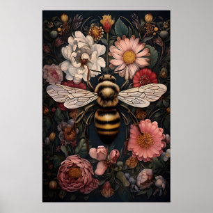Düsterer Biene In Dunkler Blume, Hummel Druck, Wil Poster