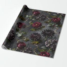 Düsterer Blütenstrauß Geschenk mit dunklen Blumen Geschenkpapier