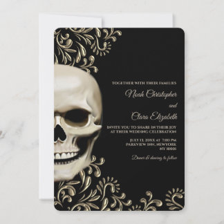 Düsterer gotischer Totenkopf-Blumen-Halloween-Meta Einladung