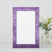 Düsterer lila Damast-Vintages Art-Briefpapier Briefpapier (Stehend Vorderseite)