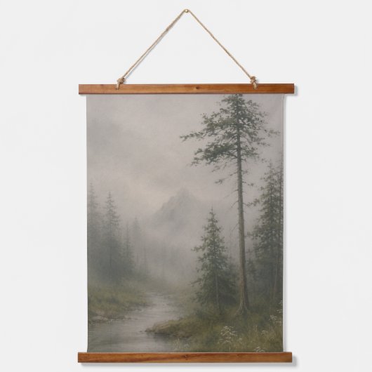 Düsterer nebliger Landschaftswandbehang-Teppich Wandteppich Mit Holzrahmen (Vorderseite)