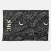 Düsterer Onyx-Barock-Rabe Halloween-Dekor Geschirrtuch (Horizontal)