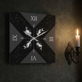 Düsterer schwarzer silberner Hexen-Goth-Wohnraumsc Quadratische Wanduhr