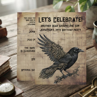 Düsterer Sepia-Steampunk-Gotik-Rabe Einladung