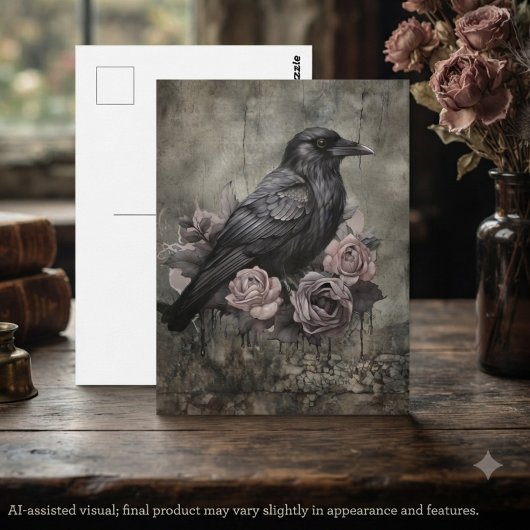 Düsterer Staubrose-Gothik-Rabe Postkarte