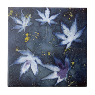 Düsterer Waldboden Blau-Weiß-Cyanotypie Fliese