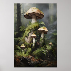 Düsterer Waldpilz Druck, Botanischer Dunkel Poster