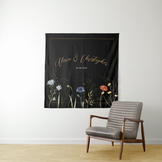 Düsterer Wildblumen-Boho-Botanischer Hochzeit Wandteppich (Beispiel)