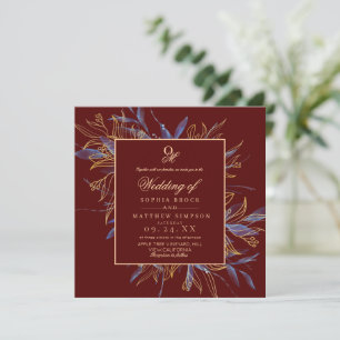 Düsteres Burgunderrot Florales Hochzeitsmotiv Einladung