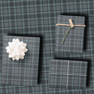 Düsteres Dunkelgrau und Teal-Tartan-Karo Geschenkpapier Set