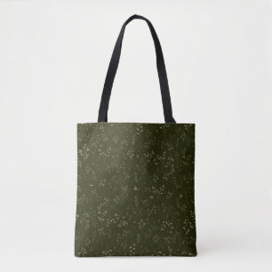 Düsteres Dunkelgrünes Ditsy Botanisches Muster Tasche