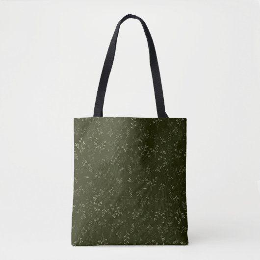 Düsteres Dunkelgrünes Ditsy Botanisches Muster Tasche (Vorderseite)