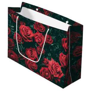 Düsteres Dunkelrotes-Rosen-Blumenmuster-Hintergrun Große Geschenktüte