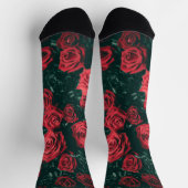 Düsteres dunkelrotes Rosen-Blumenmuster-Hintergrun Socken (Oben)