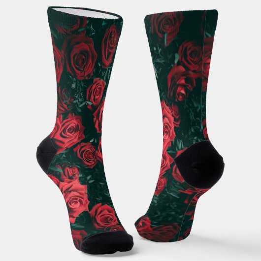 Düsteres dunkelrotes Rosen-Blumenmuster-Hintergrun Socken (Gewinkelt)