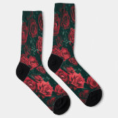 Düsteres dunkelrotes Rosen-Blumenmuster-Hintergrun Socken (Rechts)