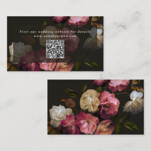 Düsteres, dunkles florales Hochzeitswebsite-QR-Cod Begleitkarte