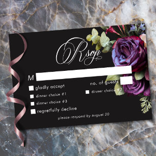 Düsteres Dunkles Florales Schwarzes Burgunder Roma RSVP Karte