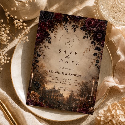 Düsteres dunkles Herbsthochzeitsthema Save The Date