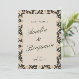 Düsteres Florales Schwarz-Elfenbein-Script-Hochzei Save The Date