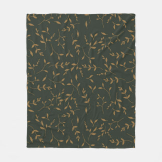 Düsteres Goldblatt Waldgrün-Muster Fleecedecke