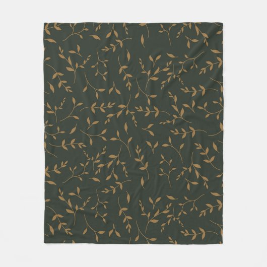 Düsteres Goldblatt Waldgrün-Muster Fleecedecke (Vorderseite)