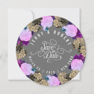 Düsteres Holzkohlegrau Vintage Floral Fuchsienrose Save The Date