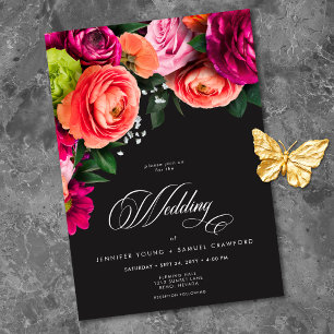 Düsteres Luxus-Blumen-Hochzeit in lebhaftem Rosa u Einladung