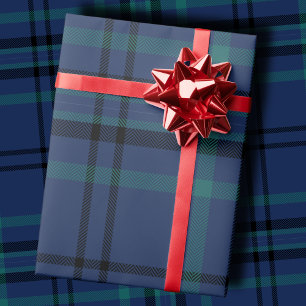 Düsteres Navy- und Teal-Dunkel-Tartan-Weihnachten Geschenkpapier