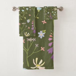 Düsteres, viktorianisches botanisches Blumenmuster Badhandtuch Set